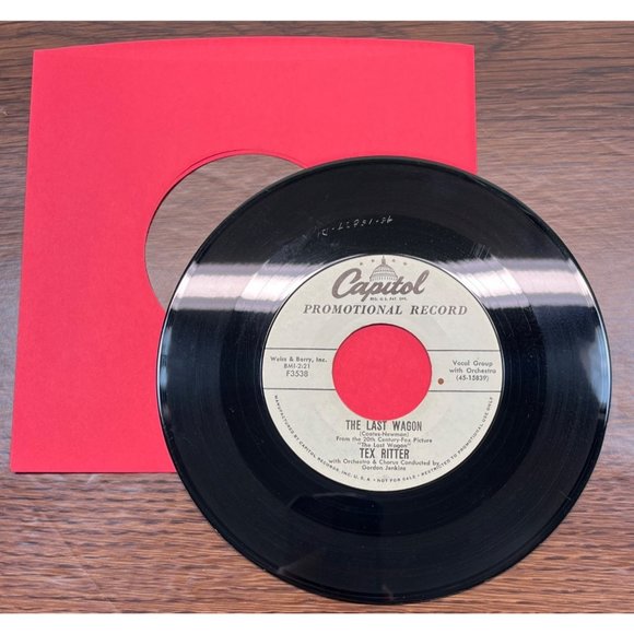 Tex Ritter The Last Wagon / Paul Bunyan Love 45 Country Promo Capitol F3538 - Picture 3 of 4